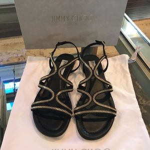 Jimmy Choo nickel strappy flat sandal, black